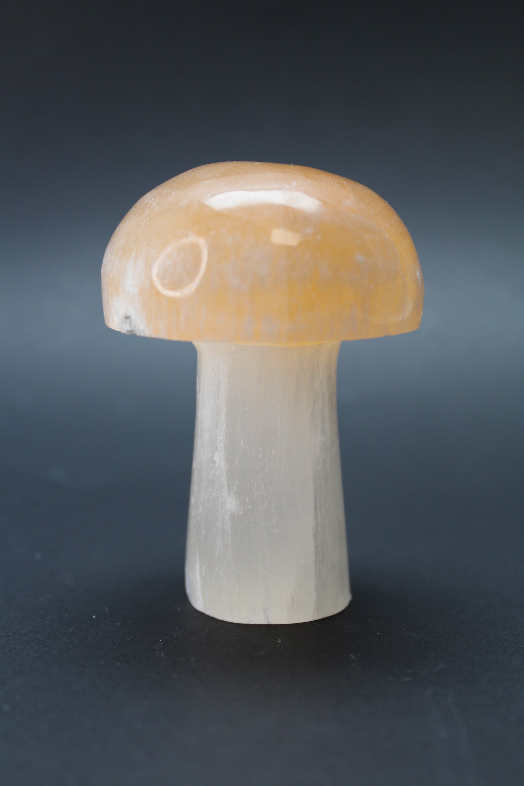 Orange og hvid Selenit Svamp/Paddehat - 8-9cm