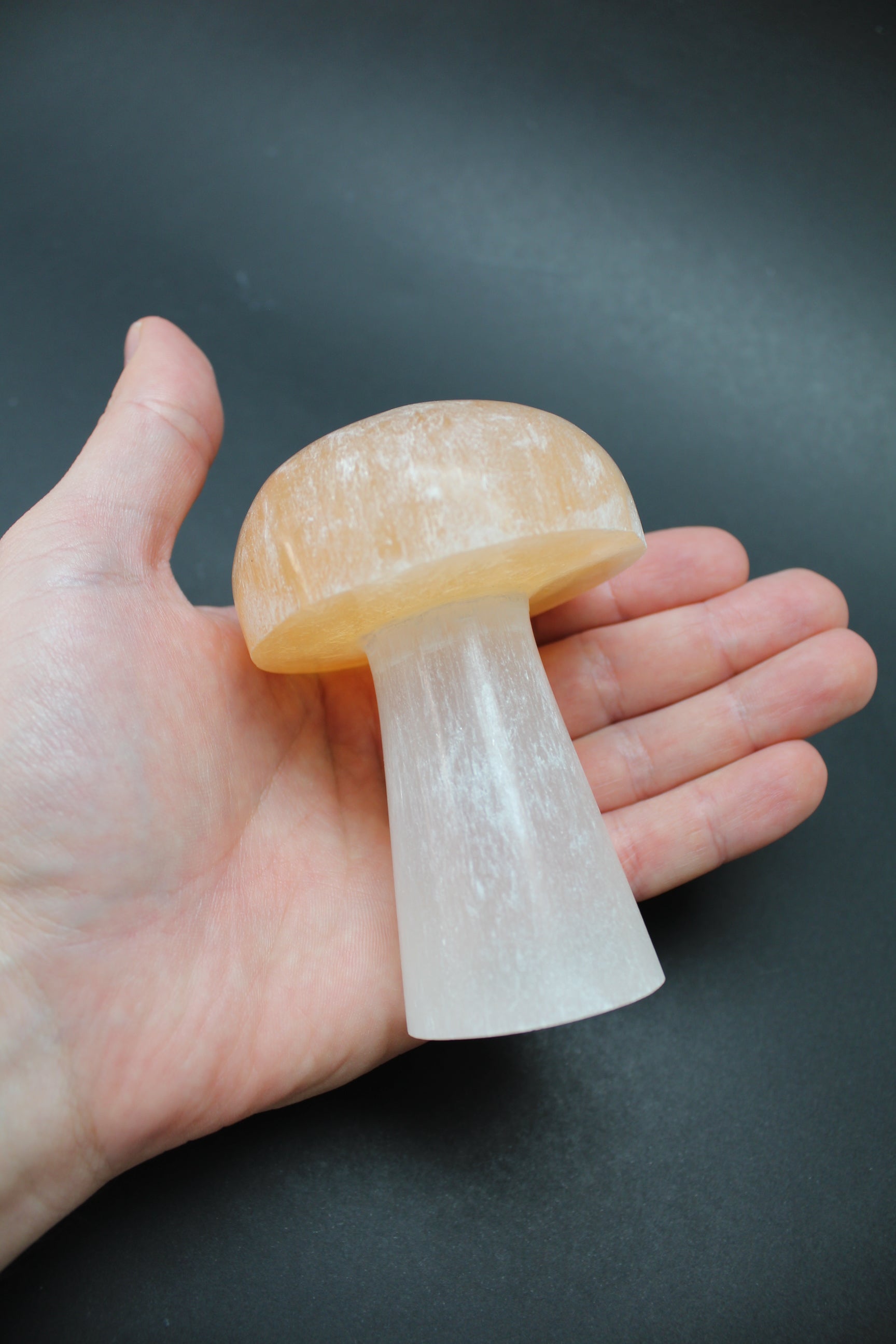 Orange og hvid Selenit Svamp/Paddehat - 10-11cm