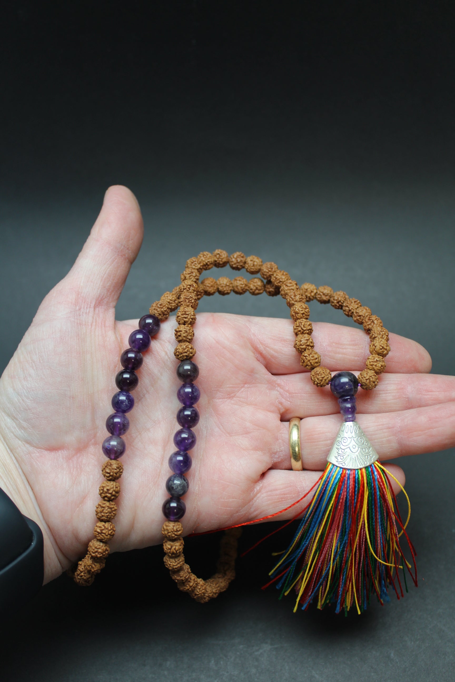 Mala Kæde - Rudraksha/Ametyst - Pande Chakra