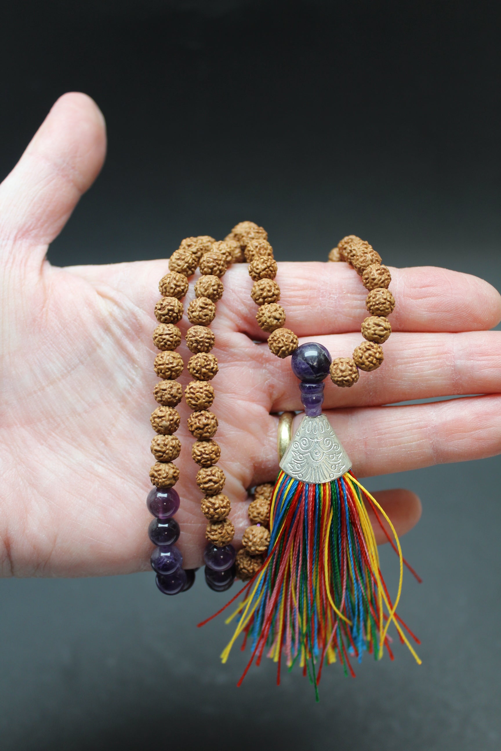 Mala Kæde - Rudraksha/Ametyst - Pande Chakra
