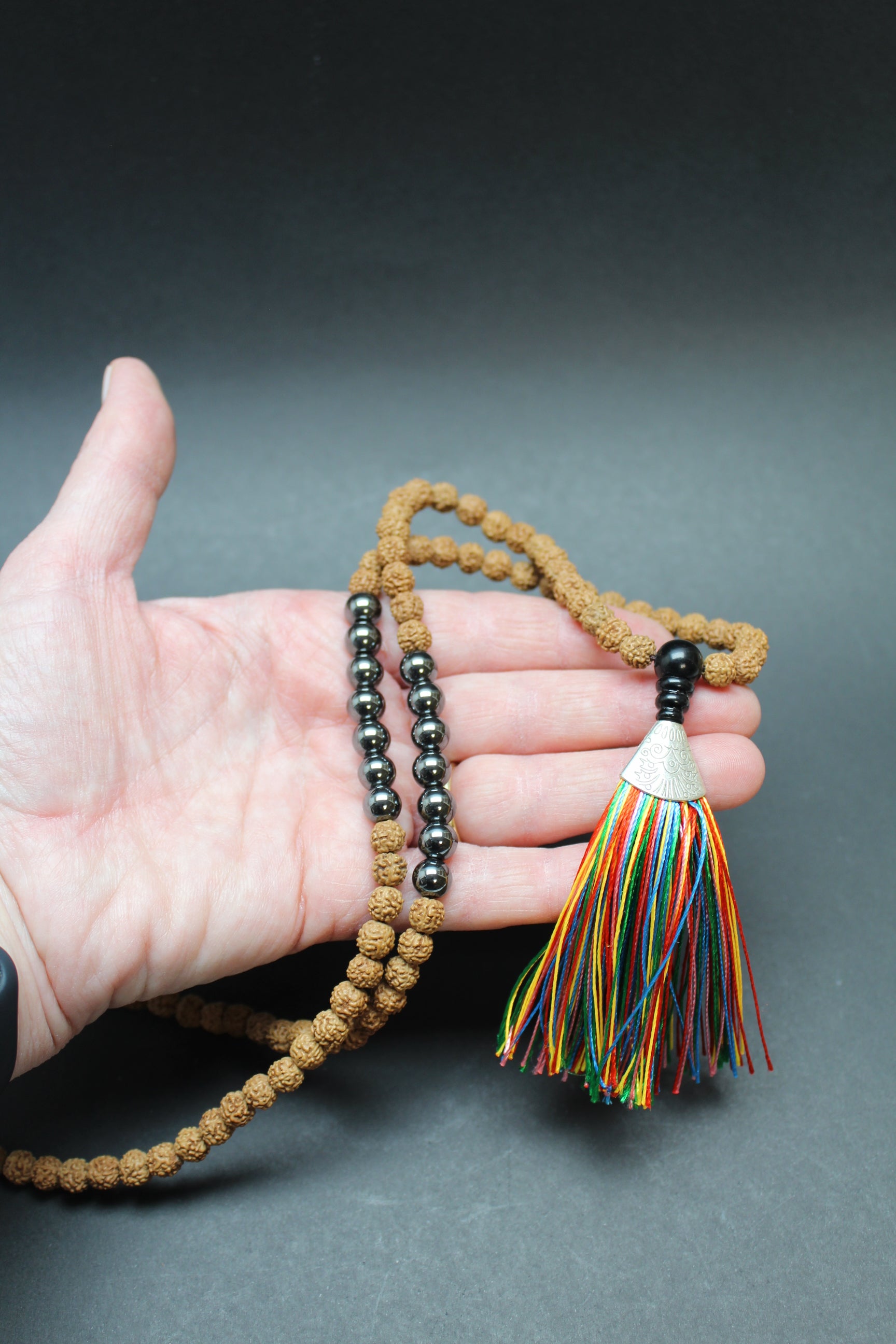 Mala Kæde - Rudraksha/Hæmatit - Rod Chakra