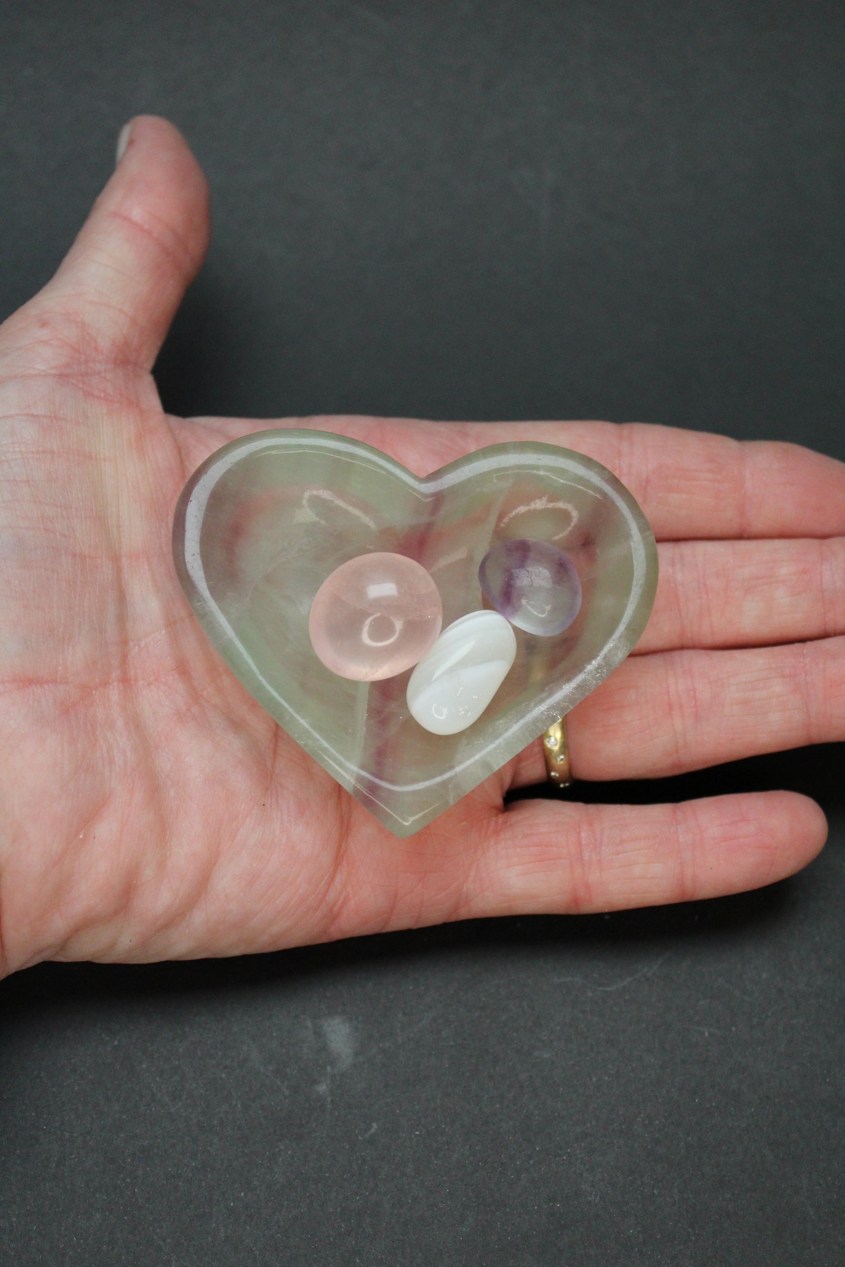 Fluorit Hjerte Skåle - 3 sæt