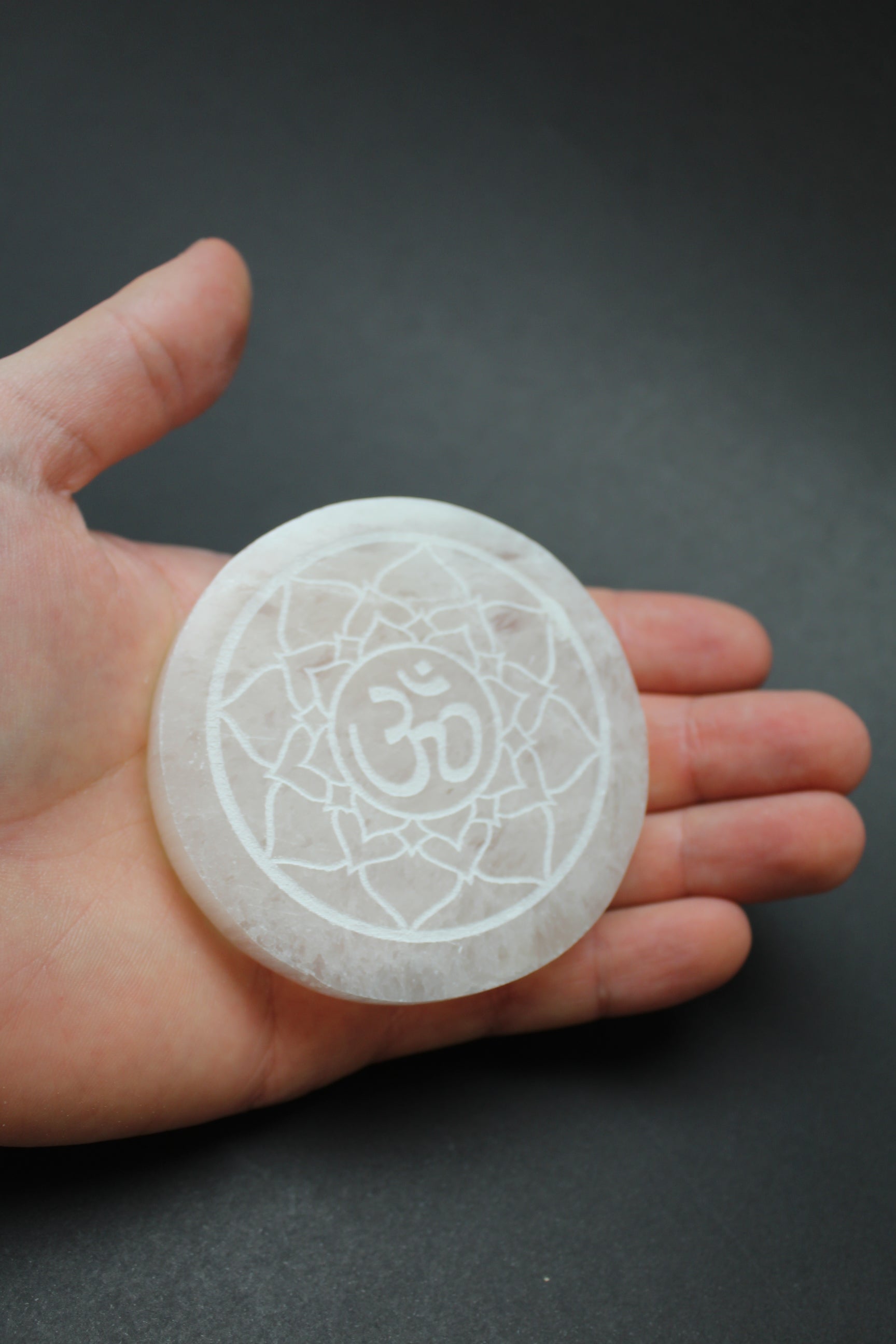 Selenit Plade - Lotus & Om - 7cm