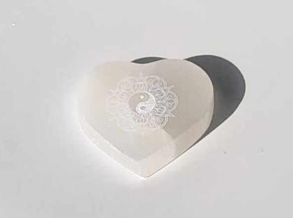 Selenit Hjerte Yin & Yang 7-8 cm