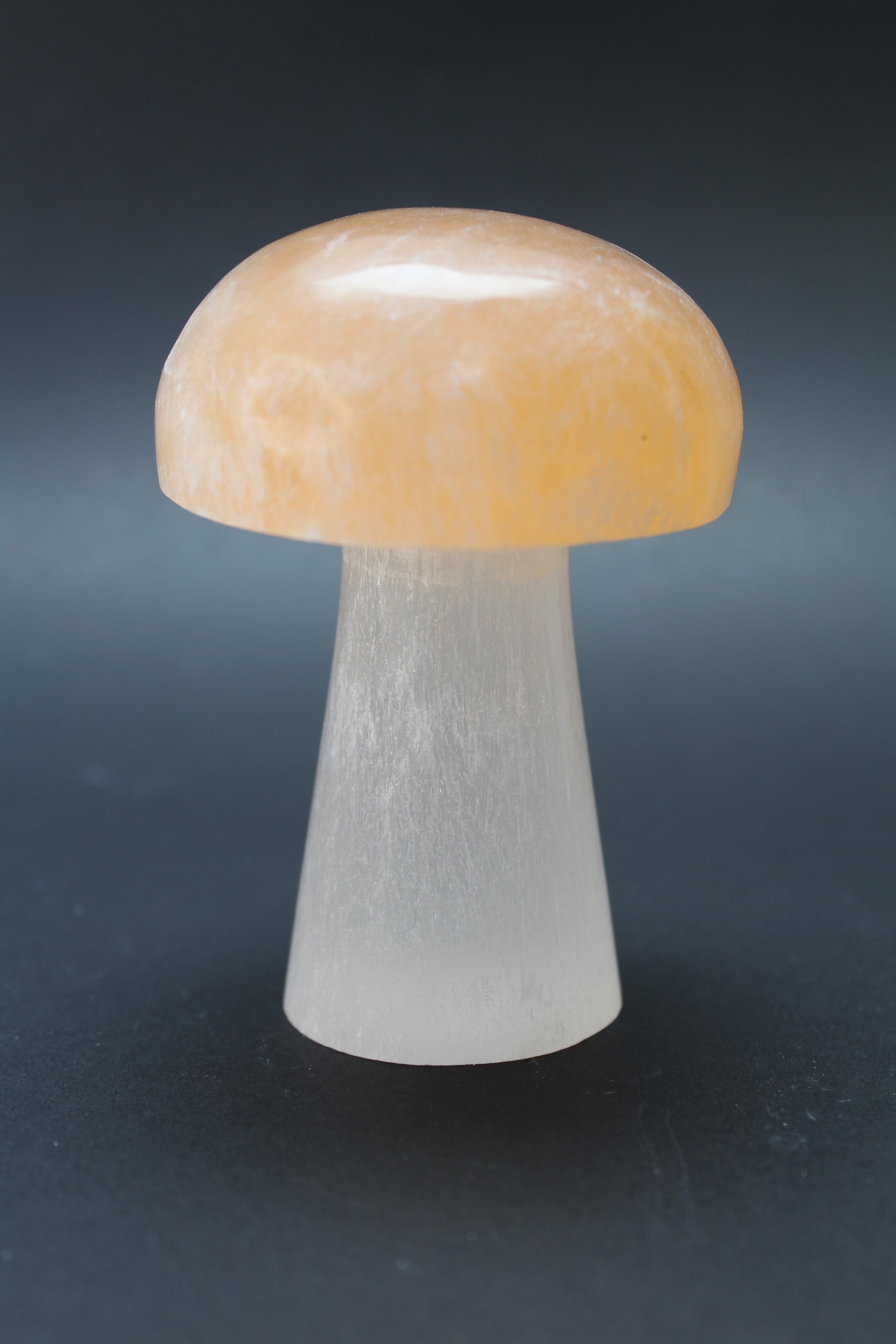 Orange og hvid Selenit Svamp/Paddehat - 10-11cm