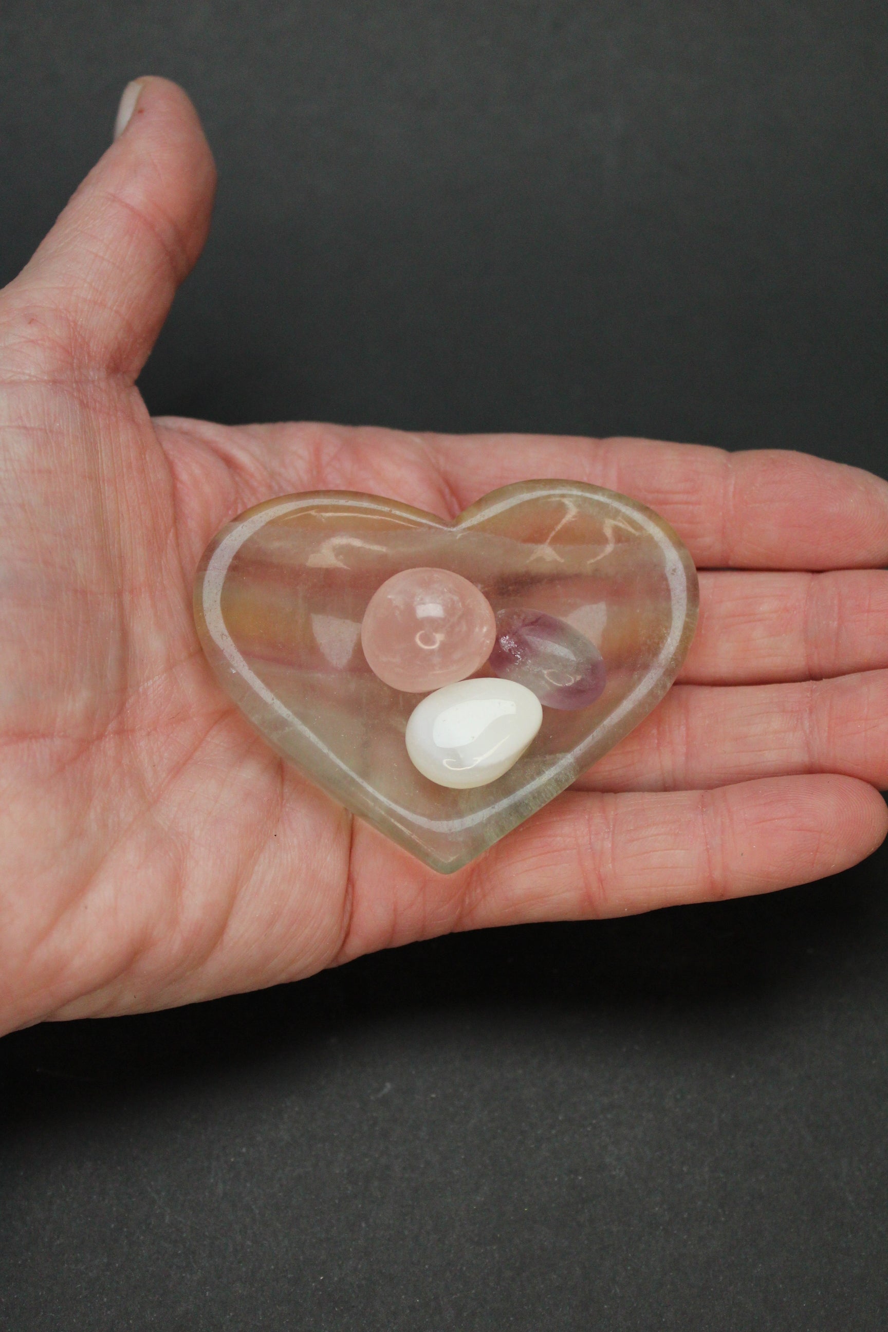 Fluorit Hjerte Skåle - 3 sæt