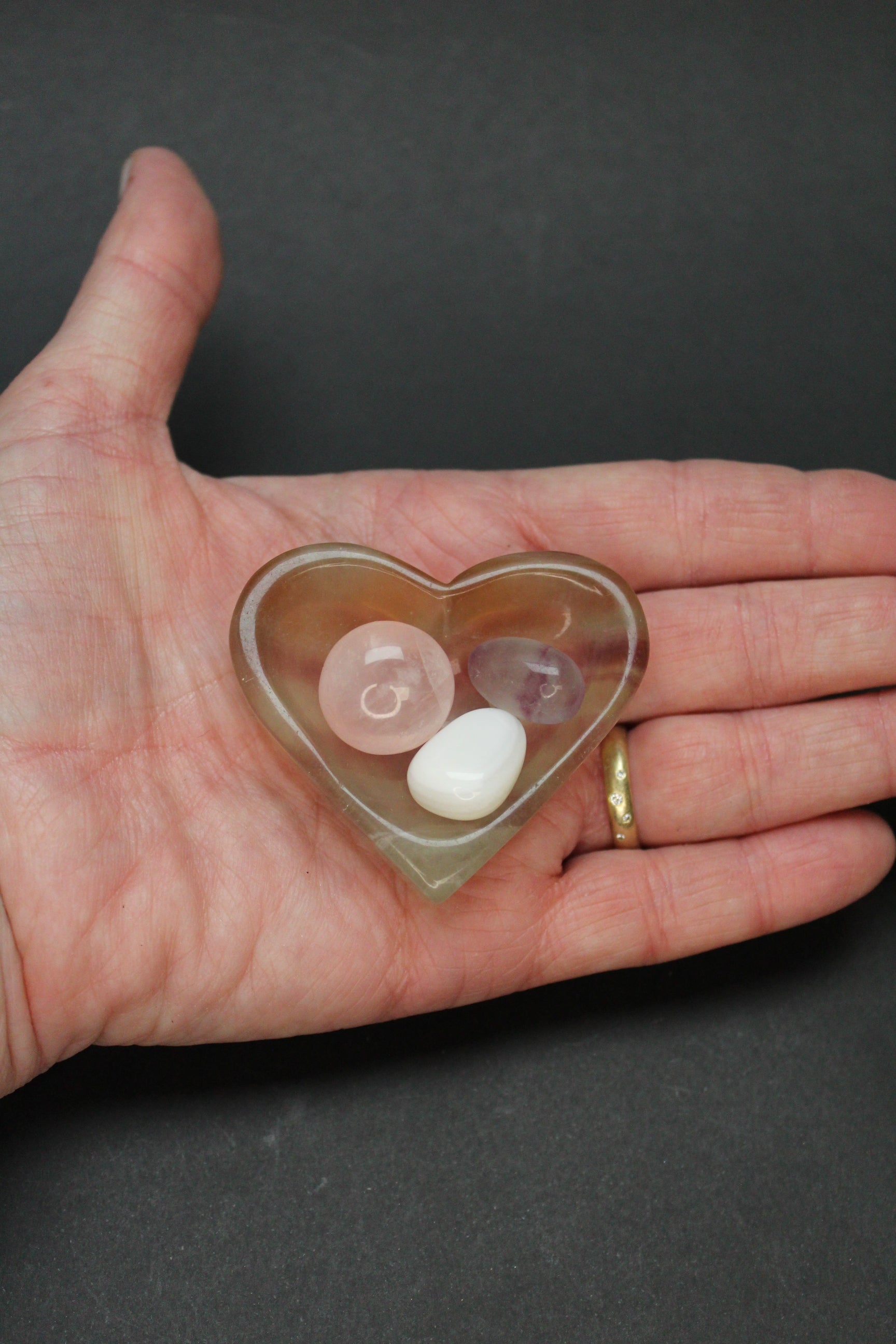 Fluorit Hjerte Skåle - 3 sæt