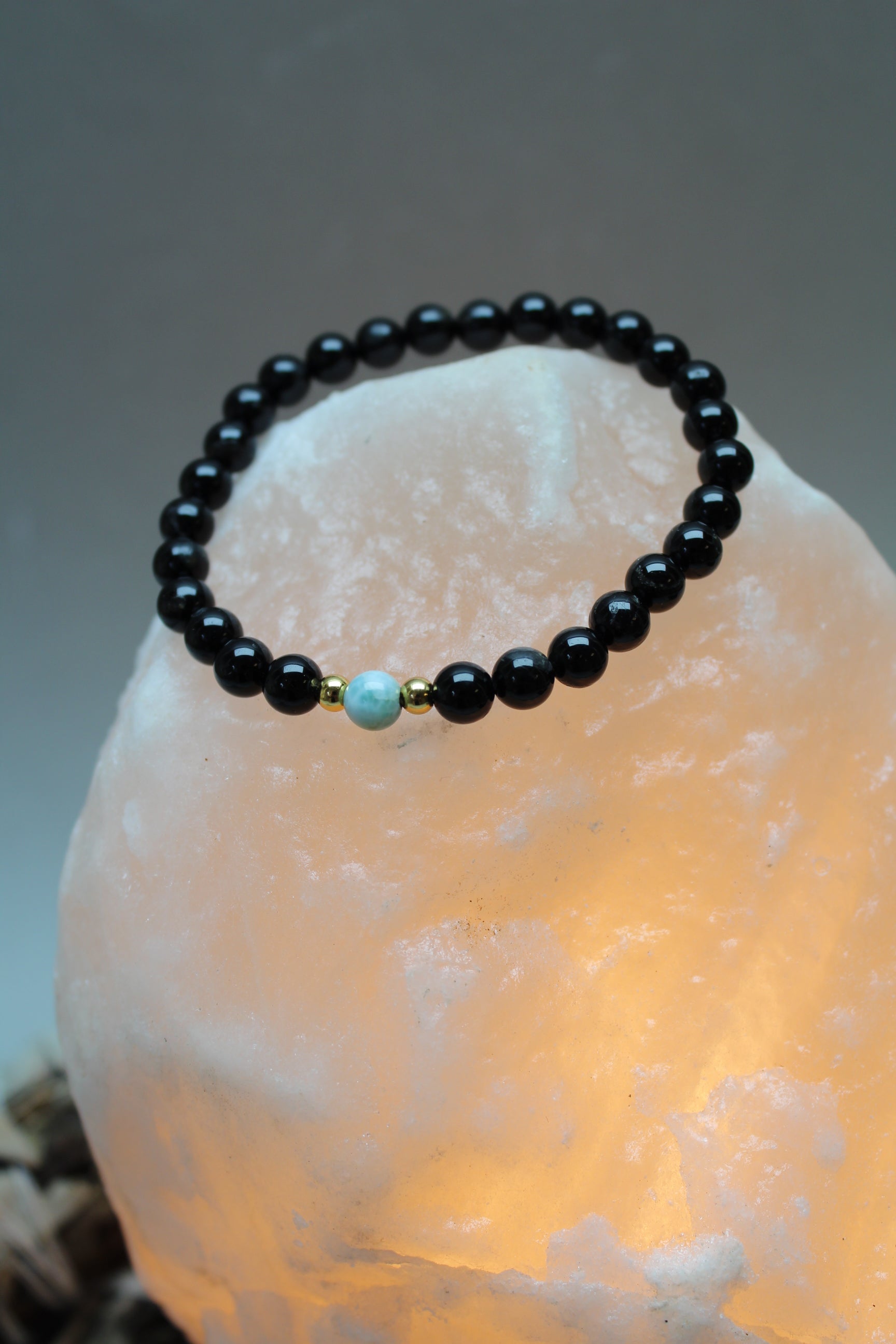 Sort Turmalin med larimar Armbånd UNIKA